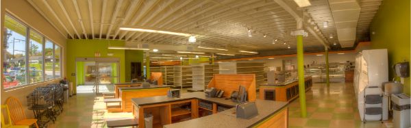 Creekside Food Co-Op panoramic view of the building interior